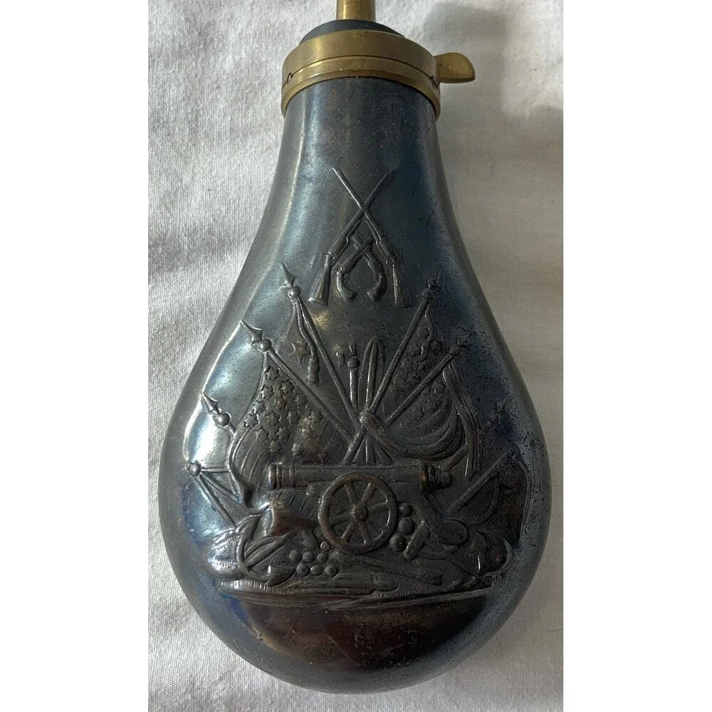 Antique Nineteenth Century Brass & Copper Black Powder Flask